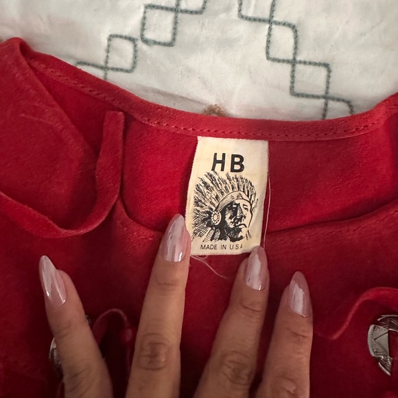 HB Red Suede Leather Fringe Poncho - Picture 3 of 4